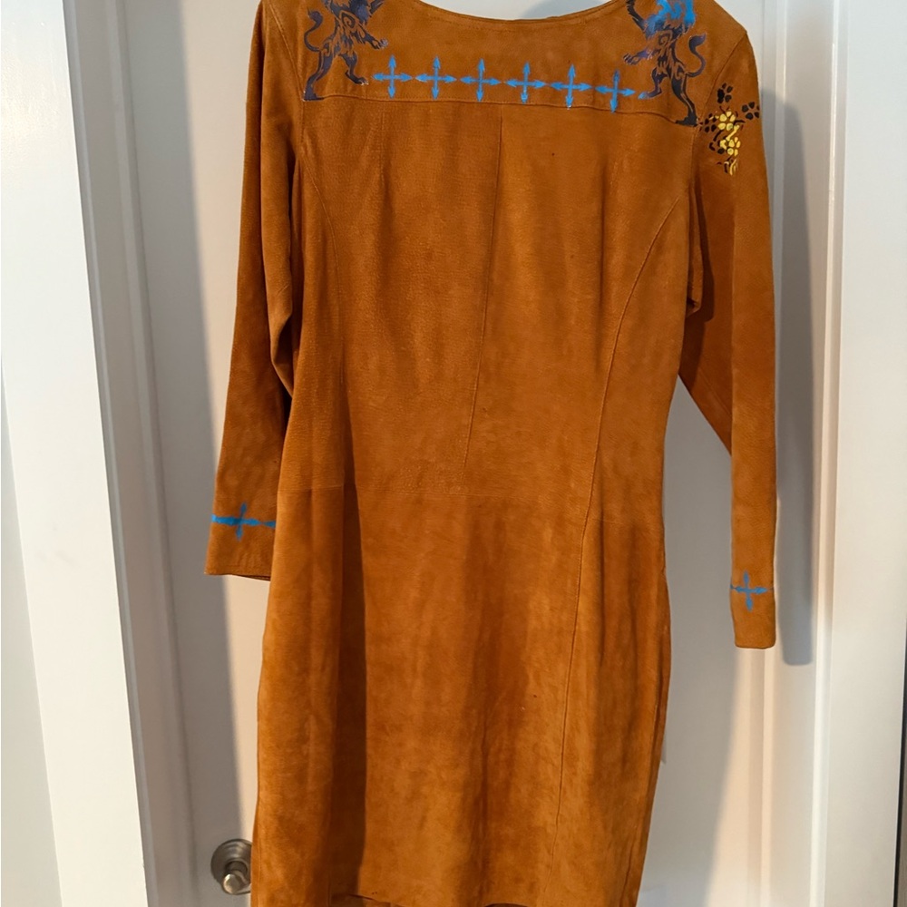 Donna Karan Burnt Orange Long Sleeve Embroidered Dress